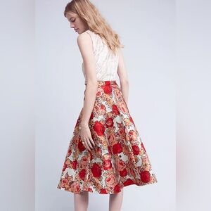 Rachel Antonoff Red and Cream Floral A-Line Skirt Size 2P